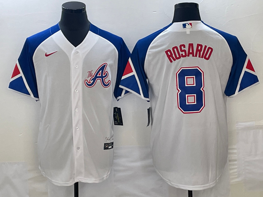 Men's Atlanta Braves Eddie Rosario #8 White 2023 City Connect Replica Player Jersey1