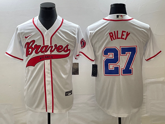 Men's Atlanta Braves Austin Riley #27 White Replica Player Jersey1 Joint Edition