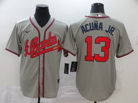 New Men's Atlanta Braves Ronald Acuna Jr. #13 Jersey1 Gray