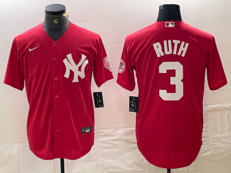 Men's New York Yankees Babe Ruth #3 Red Replica Player Jersey1