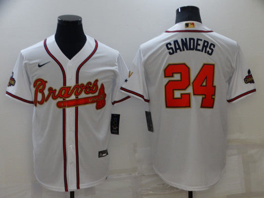 Men's Atlanta Braves Deion Sanders #24 White Replica Game Jersey1
