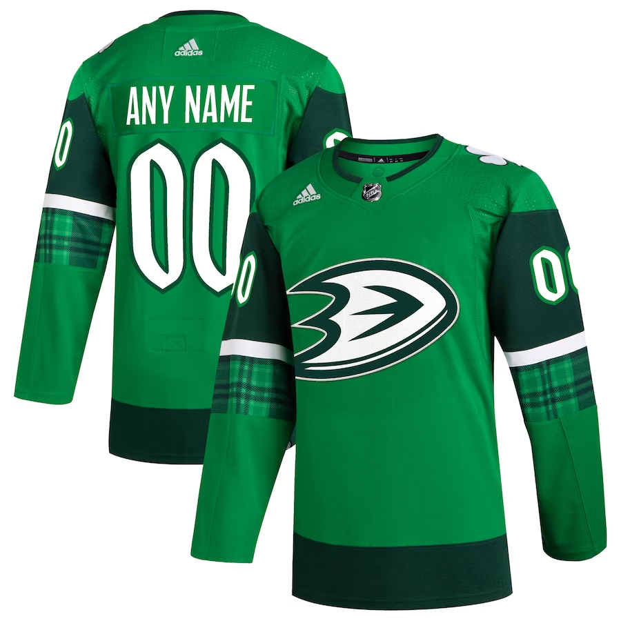 Men's Anaheim Ducks Kelly Green St. Patrick's Day Authentic Custom Jersey1