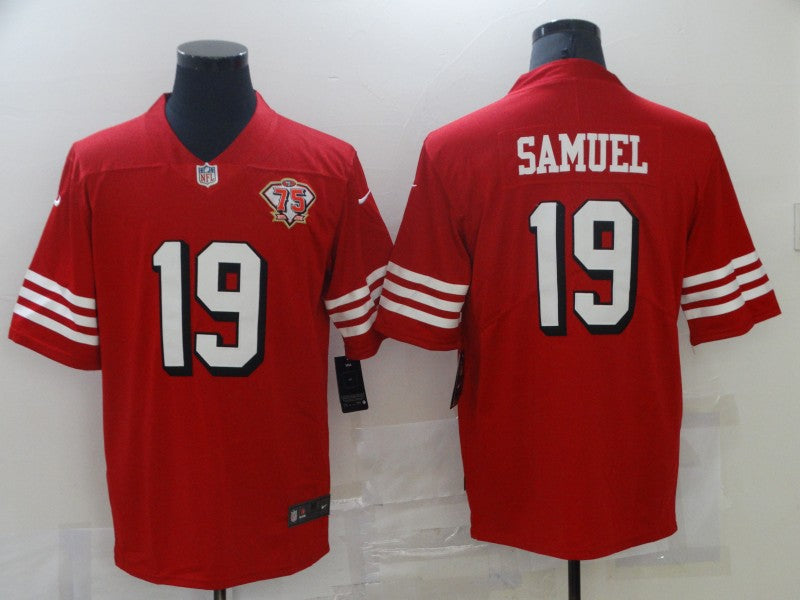 Men's San Francisco 49ers Deebo Samuel #19 Red 75th Anniversary Game Jersey1