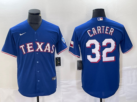 Men's Texas Rangers Evan Carter #32 Blue Replica Player Jersey1