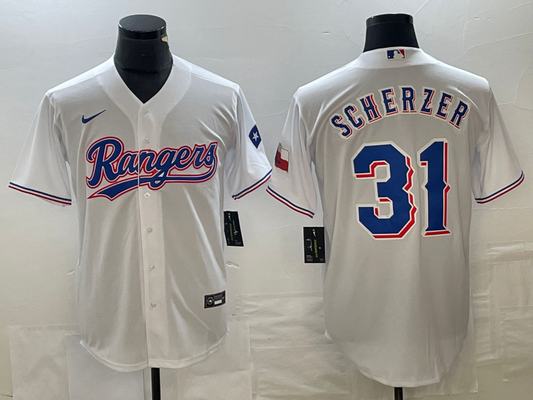 Men's Texas Rangers Max Scherzer #31 White Home Replica Player Jersey1