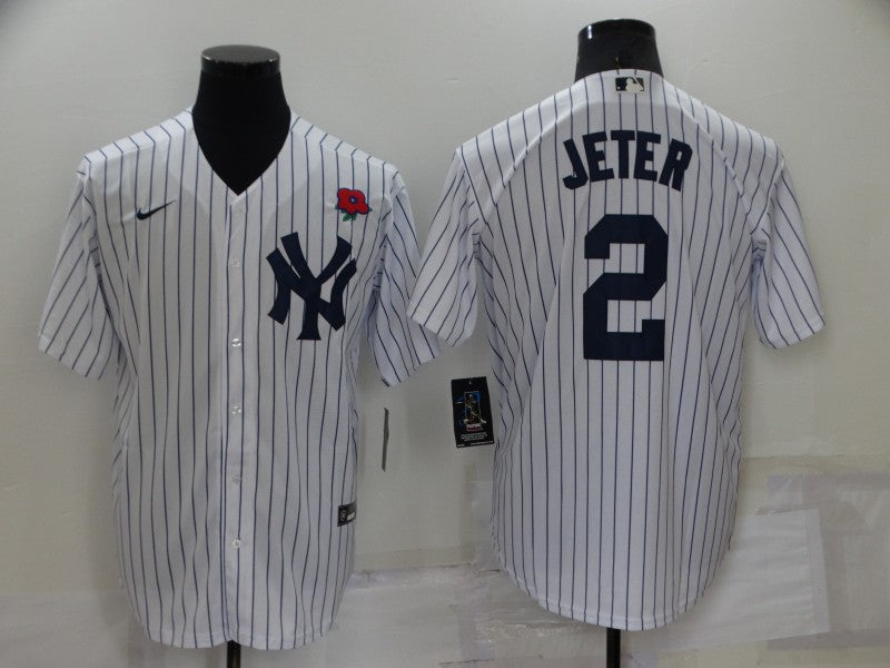 Men's New York Yankees Derek Jeter #2 White Replica Player Jersey1