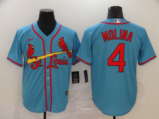 Men's St. Louis Cardinals #4 Yadier Molina Majestic Horizon Blue Jersey1