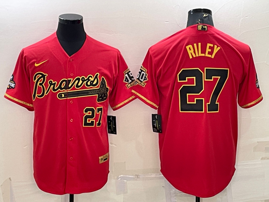Men's Atlanta Braves Austin Riley #27 Red Replica Game Jersey1