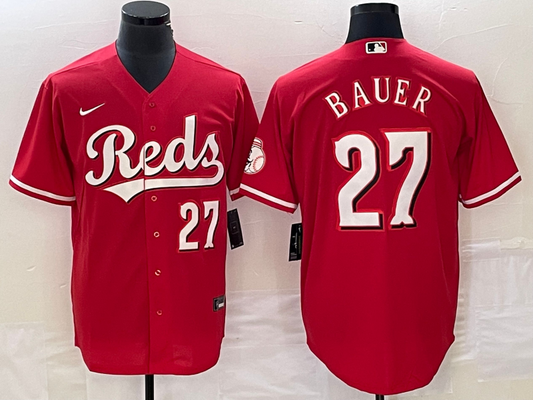 Men's Cincinnati Reds Trevor Bauer #27 Red Replica Baseball Jersey1
