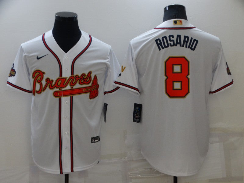 Men's Atlanta Braves Eddie Rosario #8 White Replica Player Jersey1