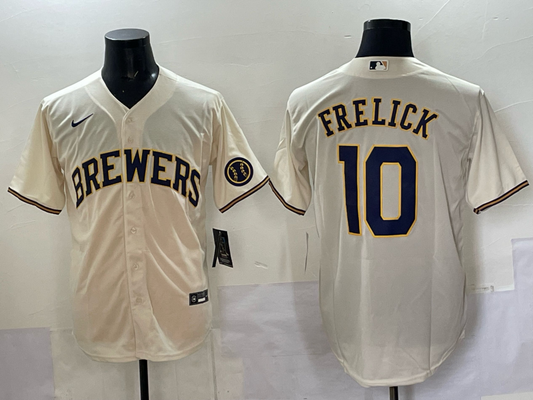 Men's Milwaukee Brewers Sal Frelick #10 Cream Home Replica Player Jersey