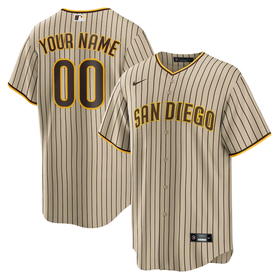 Men's San Diego Padres Tan Road Custom Replica jersey
