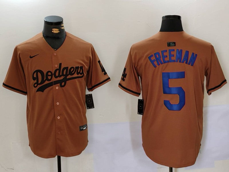 Men's Los Angeles Dodgers Freddie Freeman #5 Brown Game Player Jersey1