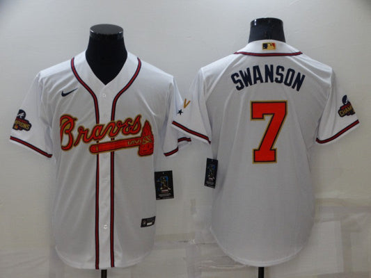 Men's Atlanta Braves Dansby Swanson #7 White Replica Game Jersey1