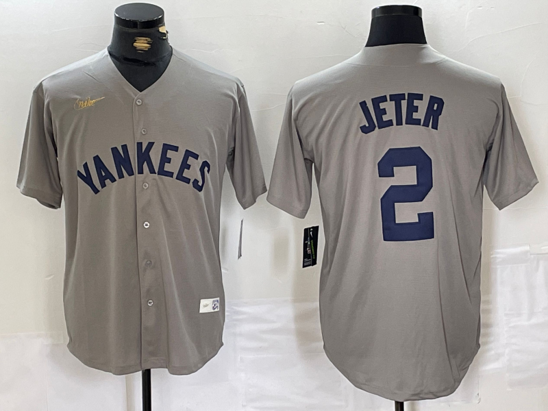 Men's New York Yankees Derek Jeter #2 Gray Road Cooperstown Collection Player Jersey1