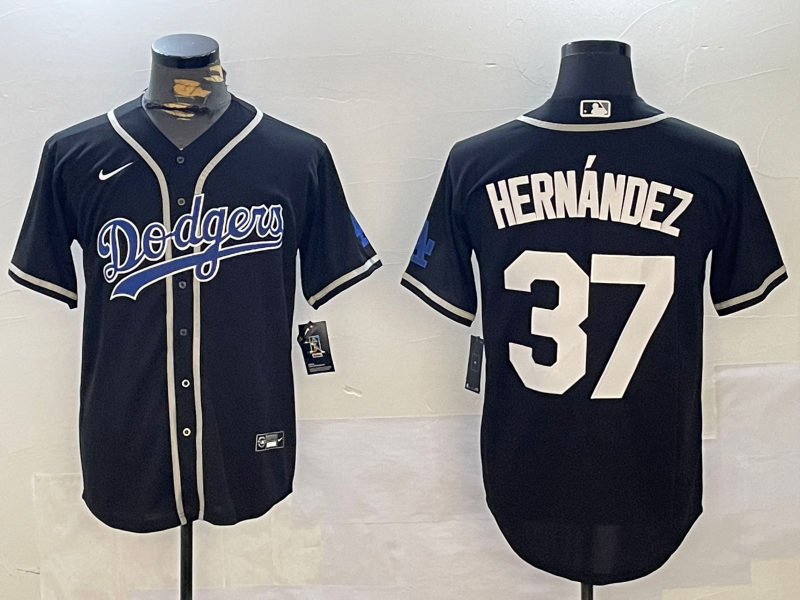 Men's Los Angeles Dodgers Teoscar Hernandez #37 Black Player Jersey1