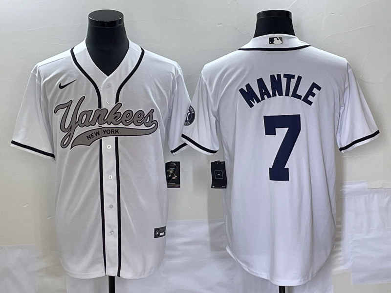 Men's New York Yankees Mickey Mantle #7 White Player Jersey1 Joint Edition