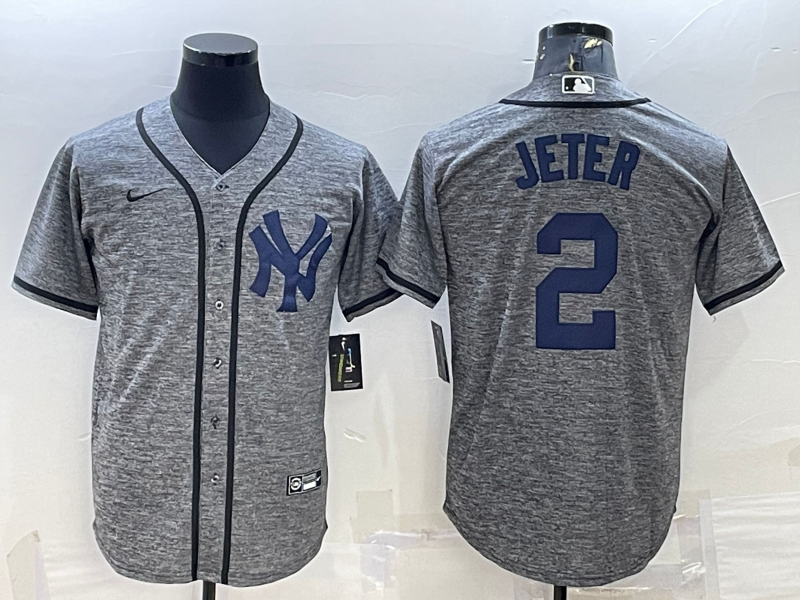 Men's New York Yankees Derek Jeter #2 Gray Replica Player Jersey1