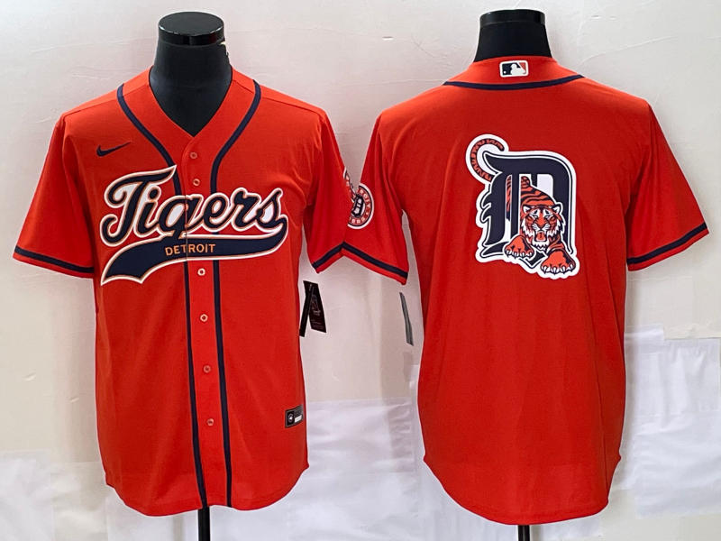 Men's Detroit Tigers Orange Replica Jersey1 Joint Edition