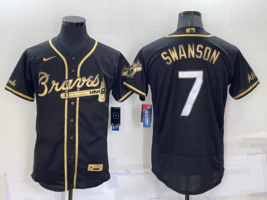 Men's Atlanta Braves Dansby Swanson #7 Black Fashion Stitched Jersey1