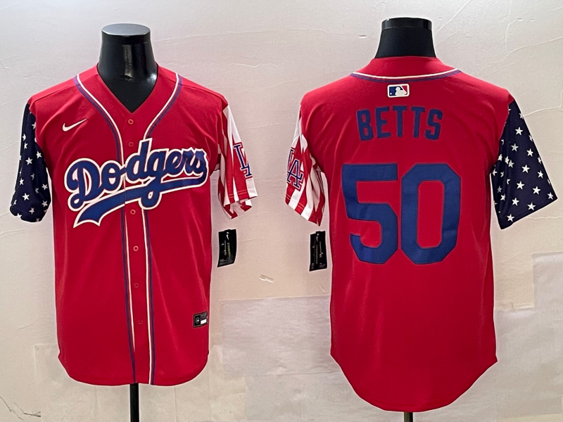 Men's Los Angeles Dodgers Mookie Betts #50 Red Replica Player Jersey1