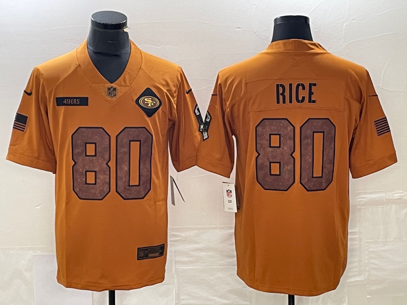 Men's San Francisco 49ers Jerry Rice #80 Brown 2023 Salute To Service Retired Player Limited Jersey1