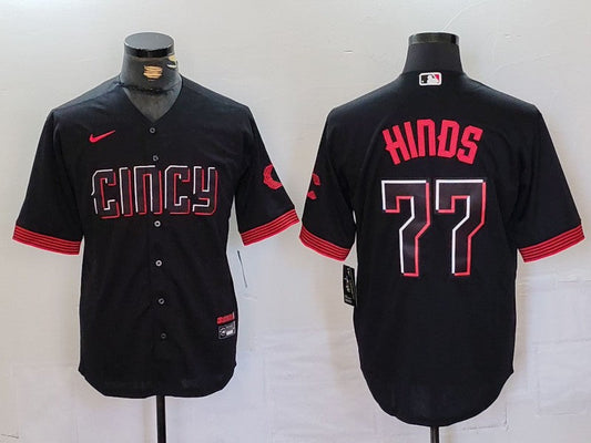 Men's Cincinnati Reds Rece Hinds #77 Black City Connect Replica Player jersey
