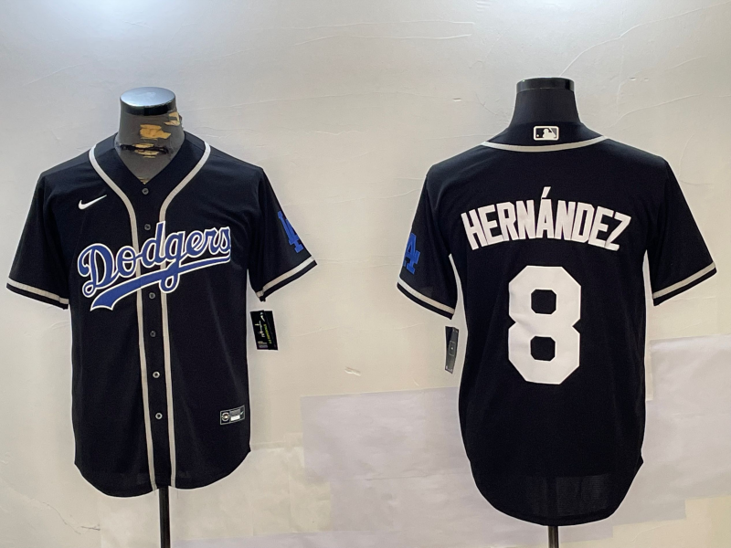 Men's Los Angeles Dodgers Enrique Hernandez #8 Black Player Jersey1