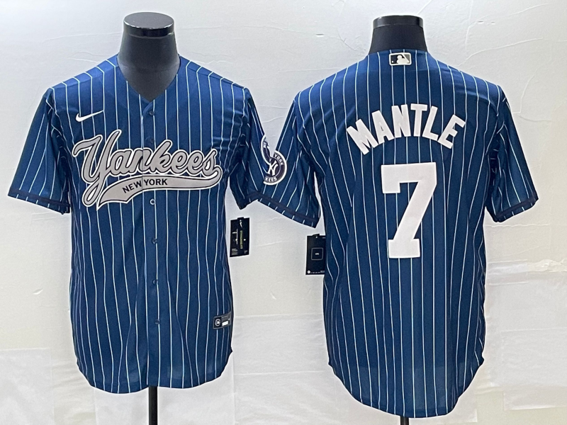 Men's New York Yankees Mickey Mantle #7 Blue Player Jersey1 Joint Edition