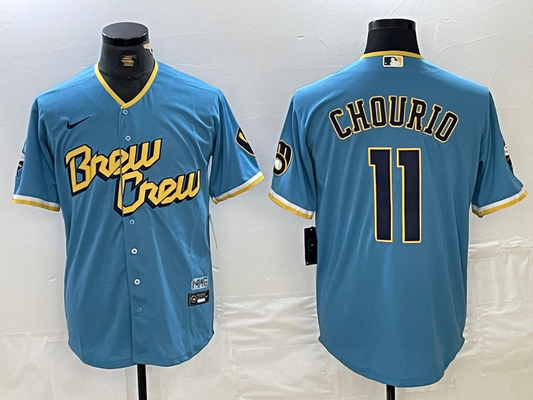 Men's Milwaukee Brewers Jackson Chourio #11 Powder Blue City Connect Replica Player Jersey1