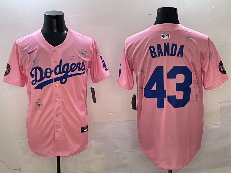 Men's Los Angeles Dodgers Anthony Banda #43 Pink Game Jersey1