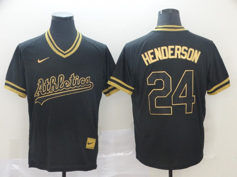 Men's Oakland Athletics Rickey Henderson #24 Black Replica Baseball Jersey1