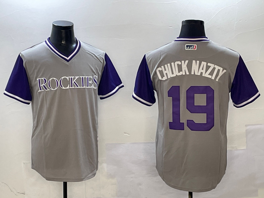 Men's Colorado Rockies Charlie Blackmon #19 Gray Replica Player Jersey1