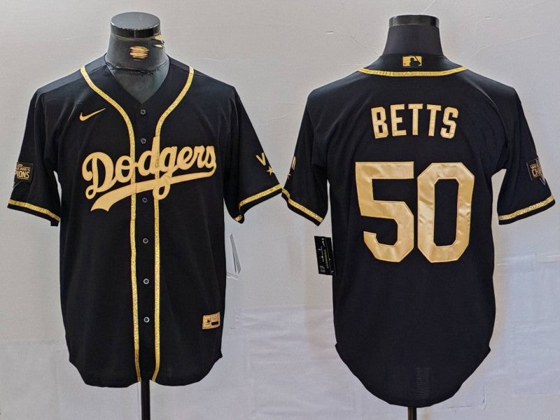 Men's Los Angeles Dodgers Mookie Betts #50 Black Player Jersey1