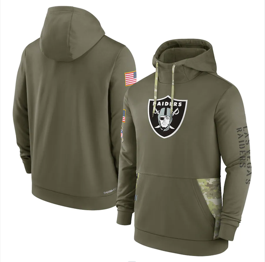 Men's Las Vegas Raiders Olive 2022 Salute to Service Therma Performance Pullover Hoodie1
