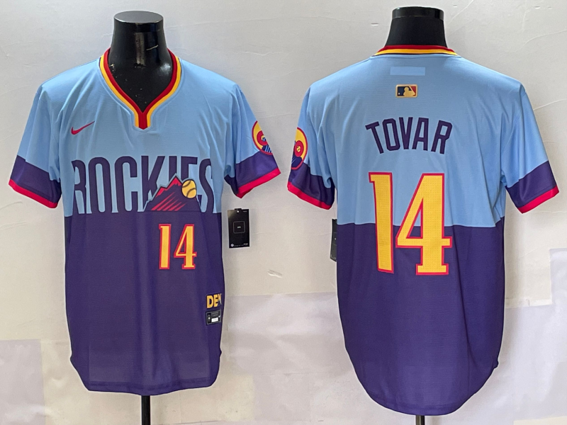 Men's Colorado Rockies Ezequiel Tovar #14 Purple/Light Blue 2025 City Connect Limited Player Jersey1
