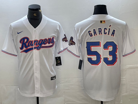 Men's Texas Rangers Adolis Garcia #53 White 2024 Gold Collection Limited Player jersey