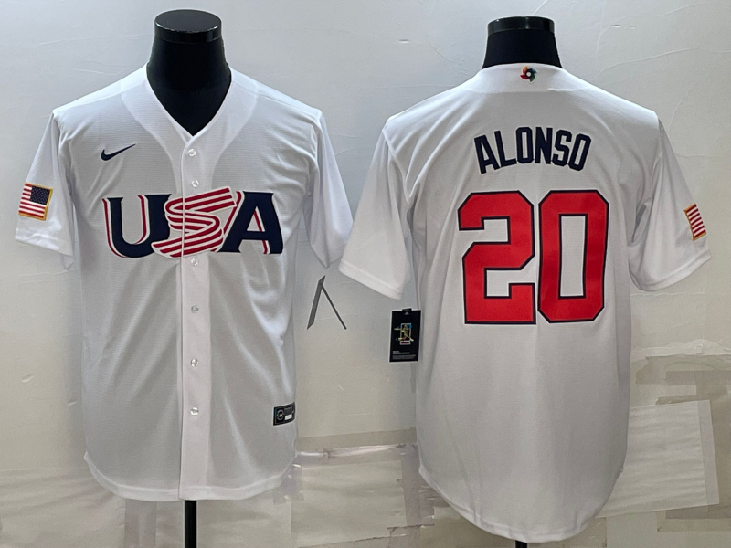 Men's 2023 World Baseball Classic #20 Pete Alonso USA White jersey