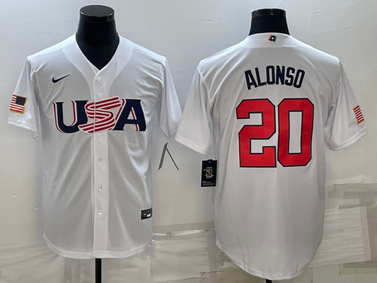 Men's 2023 World Baseball Classic #20 Pete Alonso USA White jersey