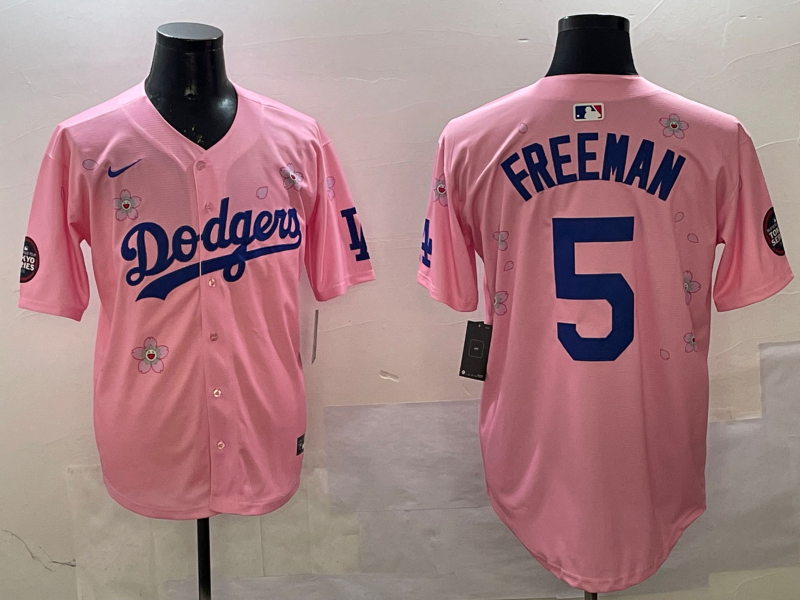 Men's Los Angeles Dodgers Freddie Freeman #5 Pink Alternate Replica Player Jersey1