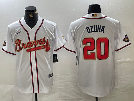 Men's Atlanta Braves Marcell Ozuna #20 White Limited Player Jersey1