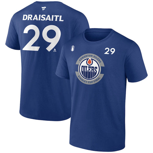 Men's Edmonton Oilers Leon Draisaitl Fanatics Royal 2025 Stanley Cup Final Name & Number T-Shirt