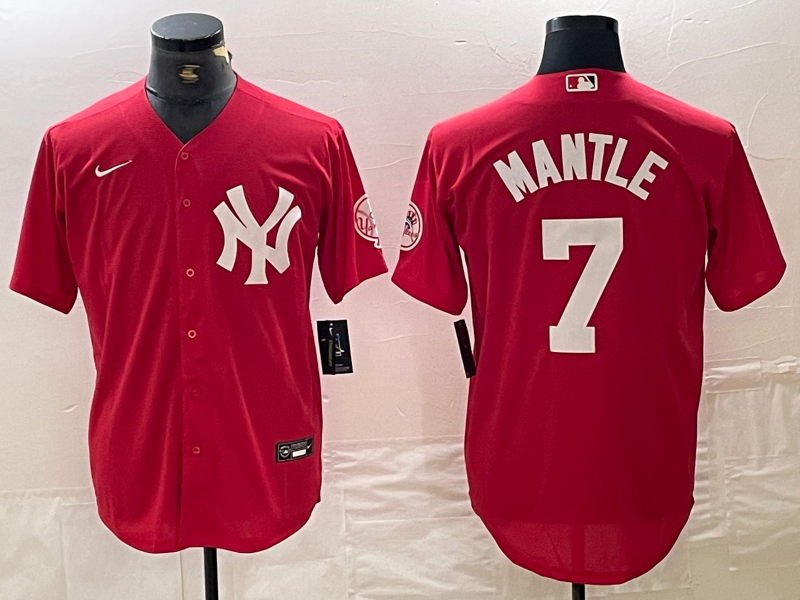 Men's New York Yankees Mickey Mantle #7 Red Replica Player Jersey1