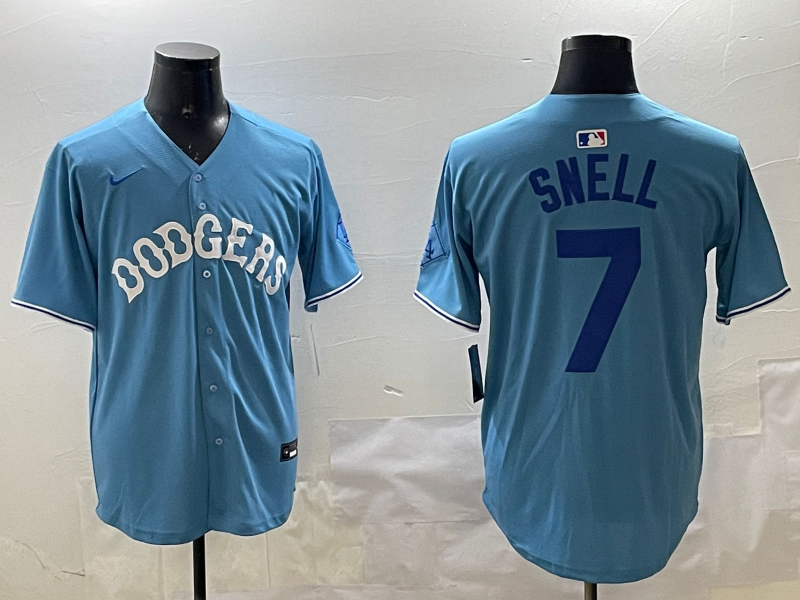 Men's Los Angeles Dodgers Blake Snell #7 Light Blue Replica Player Jersey1