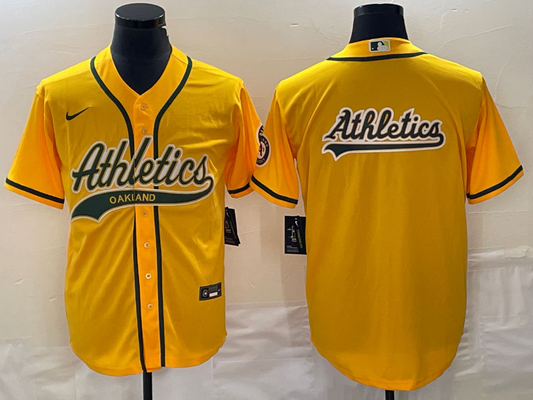 Men's Oakland Athletics Gold Replica Player Jersey1 Joint Edition