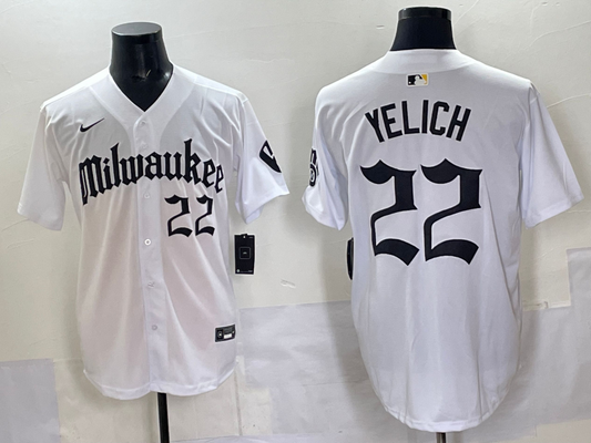 Men's Milwaukee Brewers Christian Yelich #22 White Replica Team Jersey