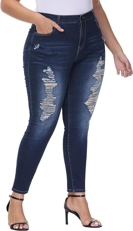 Womens Plus Size Skinny Jeans Stretchy High Waisted Ankle Jean