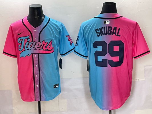 Men's Detroit Tigers Tarik Skubal #29 Pink/Blue Player Jersey