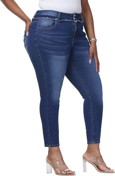 Womens Plus Size Skinny Jeans Stretchy High Waisted Ankle Jean