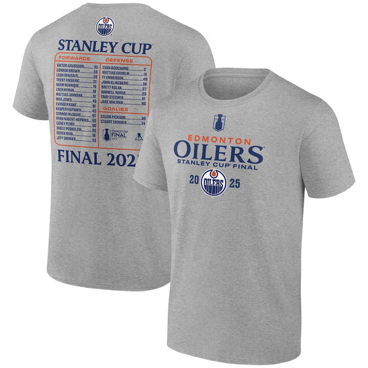 Men's Edmonton Oilers Fanatics Heather Gray 2025 Stanley Cup Final Roster T-Shirt